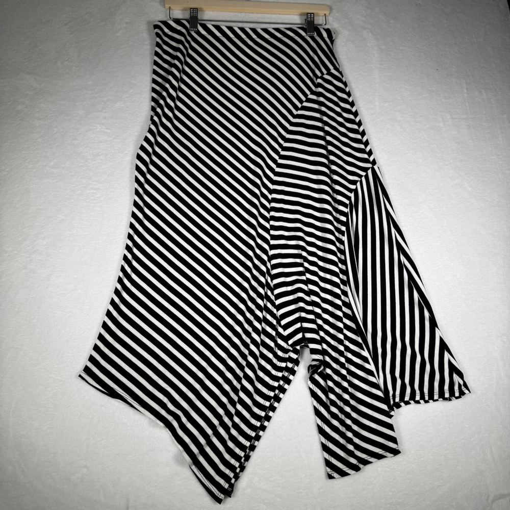 Chicos Striped Asymmetric Handkerchief Hem Midi Skirt Black White Size 1 M - Picture 2 of 9